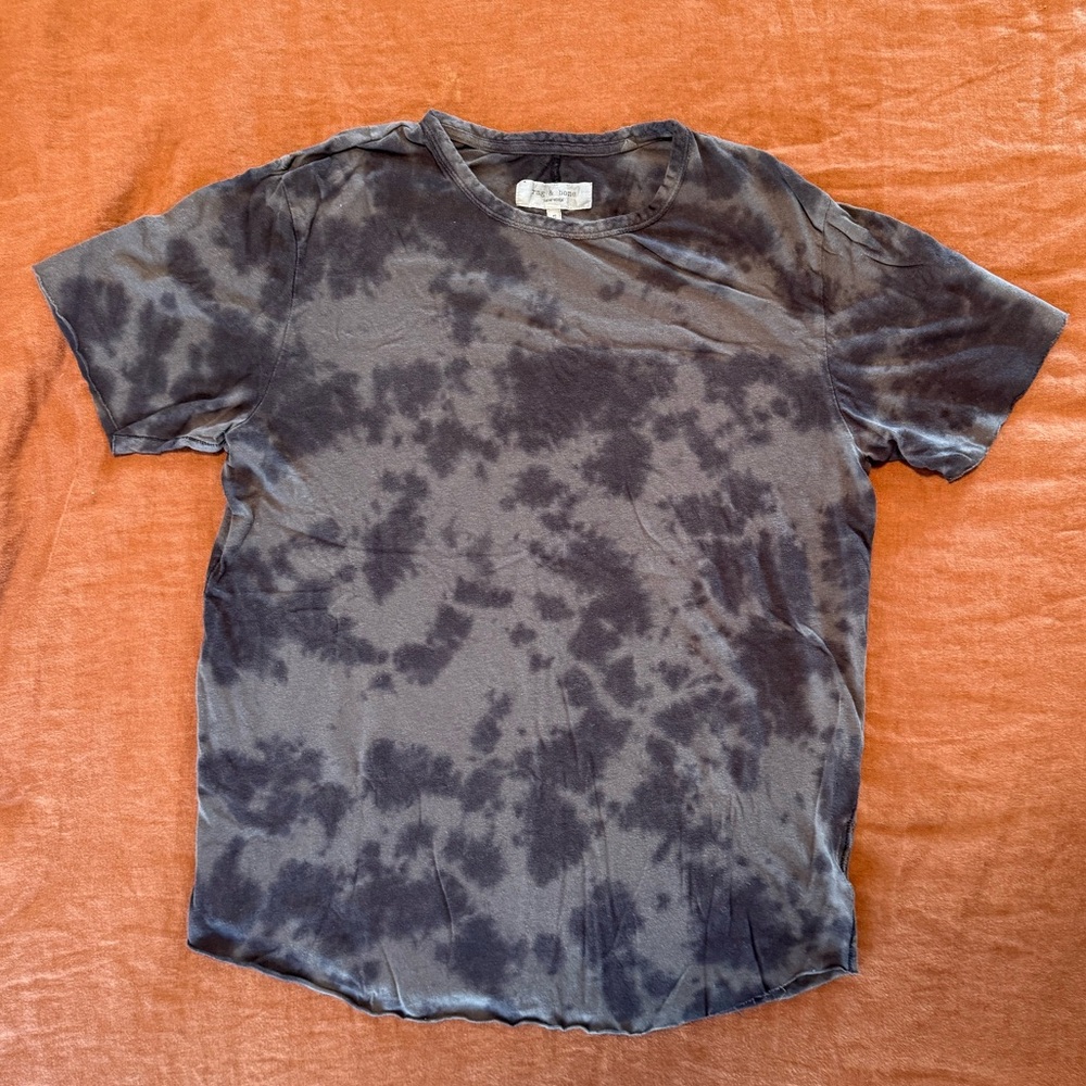 Men's Rag & Bone Black Patterned Linen Crewneck T-Shirt